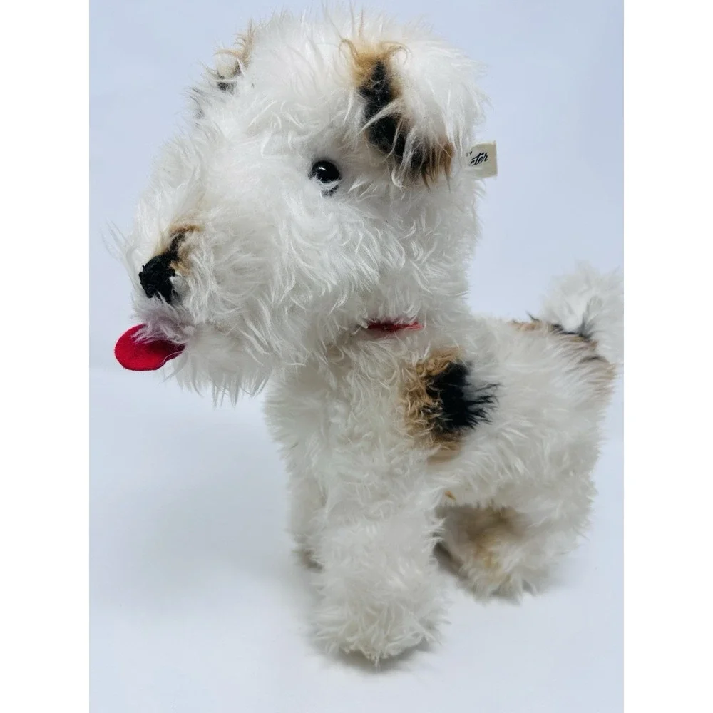 Vintage Character Novelty Co Fox Terrier Plush Dog Red Ribbon Collar 12 inches